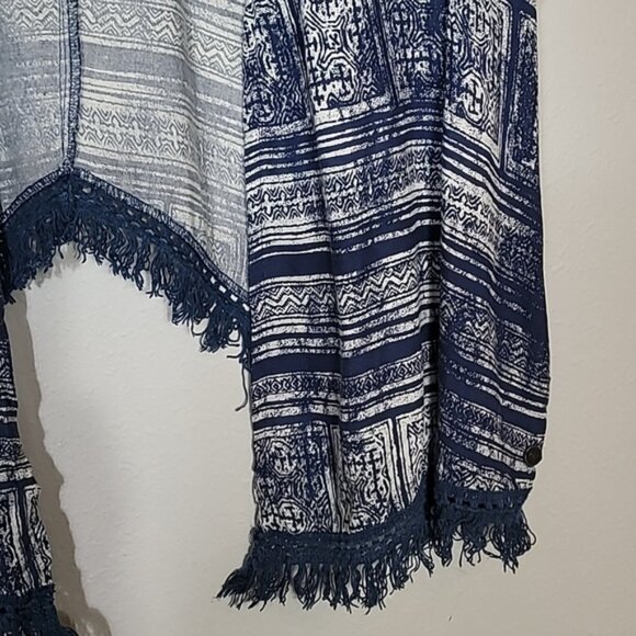 Roxy Open Kimono Cardigan One Size S/M/L/XL Blue Fringe Dolman Bohemian Rayon - Picture 3 of 13